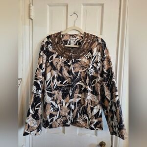 Chico's Black and Tan Floral Embellished Jacket